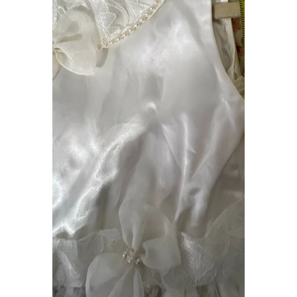First Communion Dress Girls Size M White Sheer Lined Bows Peals Lace Satin Trim - Picture 12 of 16